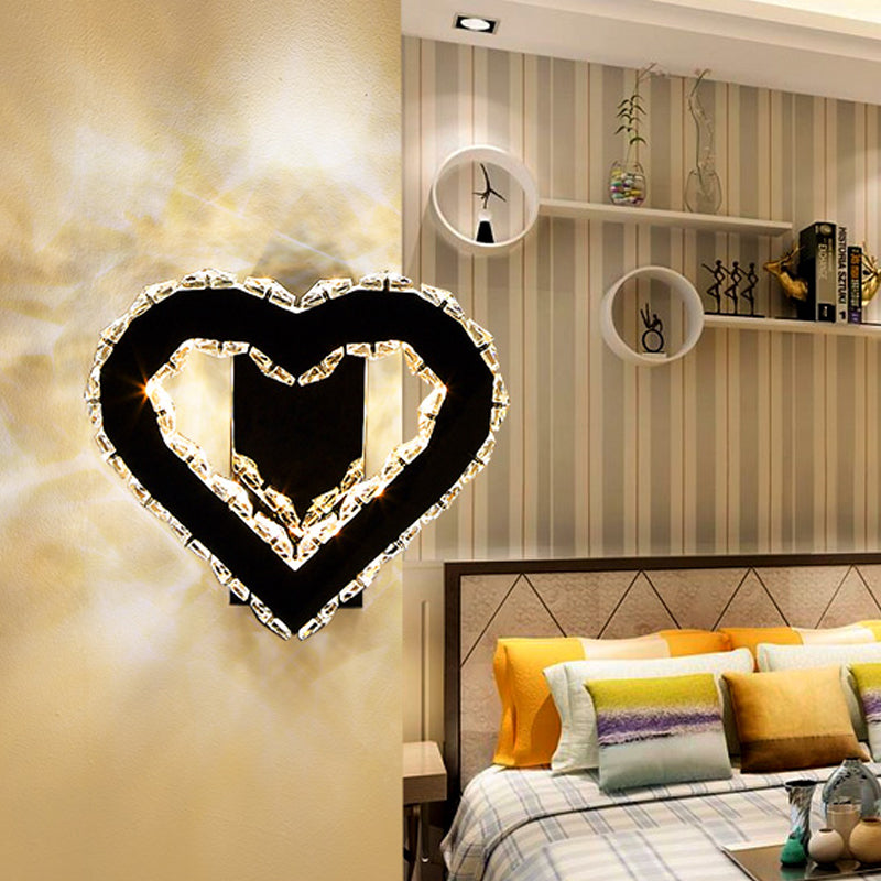 Siopsrl| LED Love Heart Wall Lighting Modernism Black Faceted Crystal Wall Lighting Ideas for Bedroom
