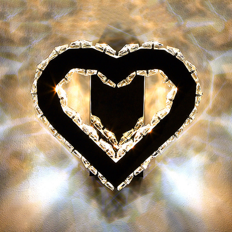Siopsrl| LED Love Heart Wall Lighting Modernism Black Faceted Crystal Wall Lighting Ideas for Bedroom