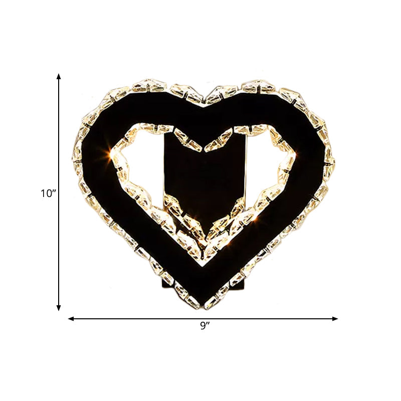 Siopsrl| LED Love Heart Wall Lighting Modernism Black Faceted Crystal Wall Lighting Ideas for Bedroom