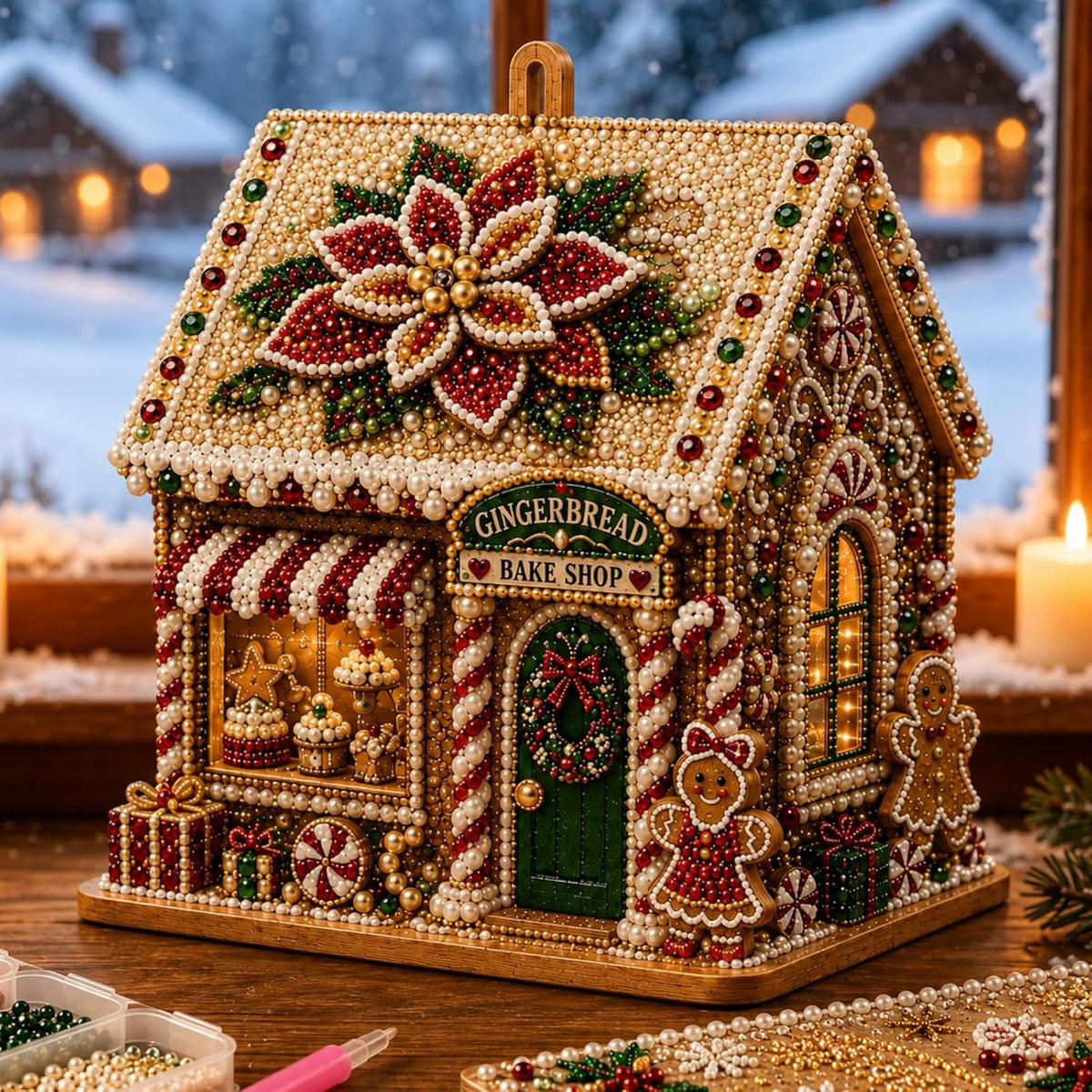 3D Christmas Pearl Diamond Painting Wooden House Art Kit for Adults