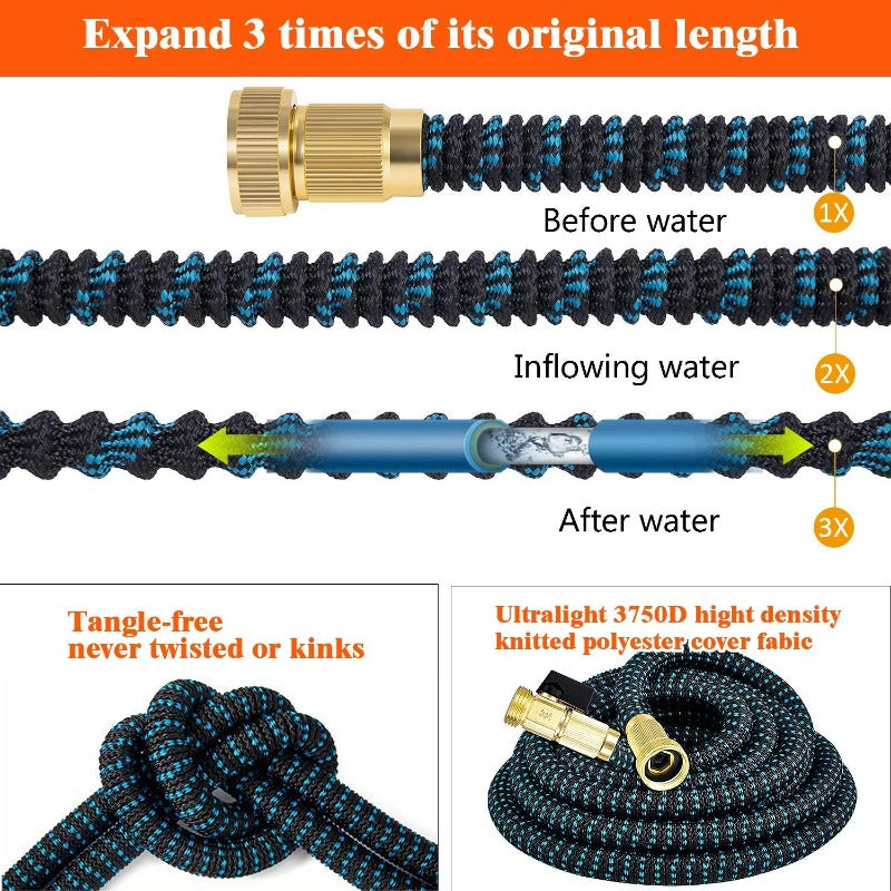 Siopsrl| AquaFlex Expandable Garden Hose – Lightweight, Flexible, Leakproof Water Hose with Brass Connectors