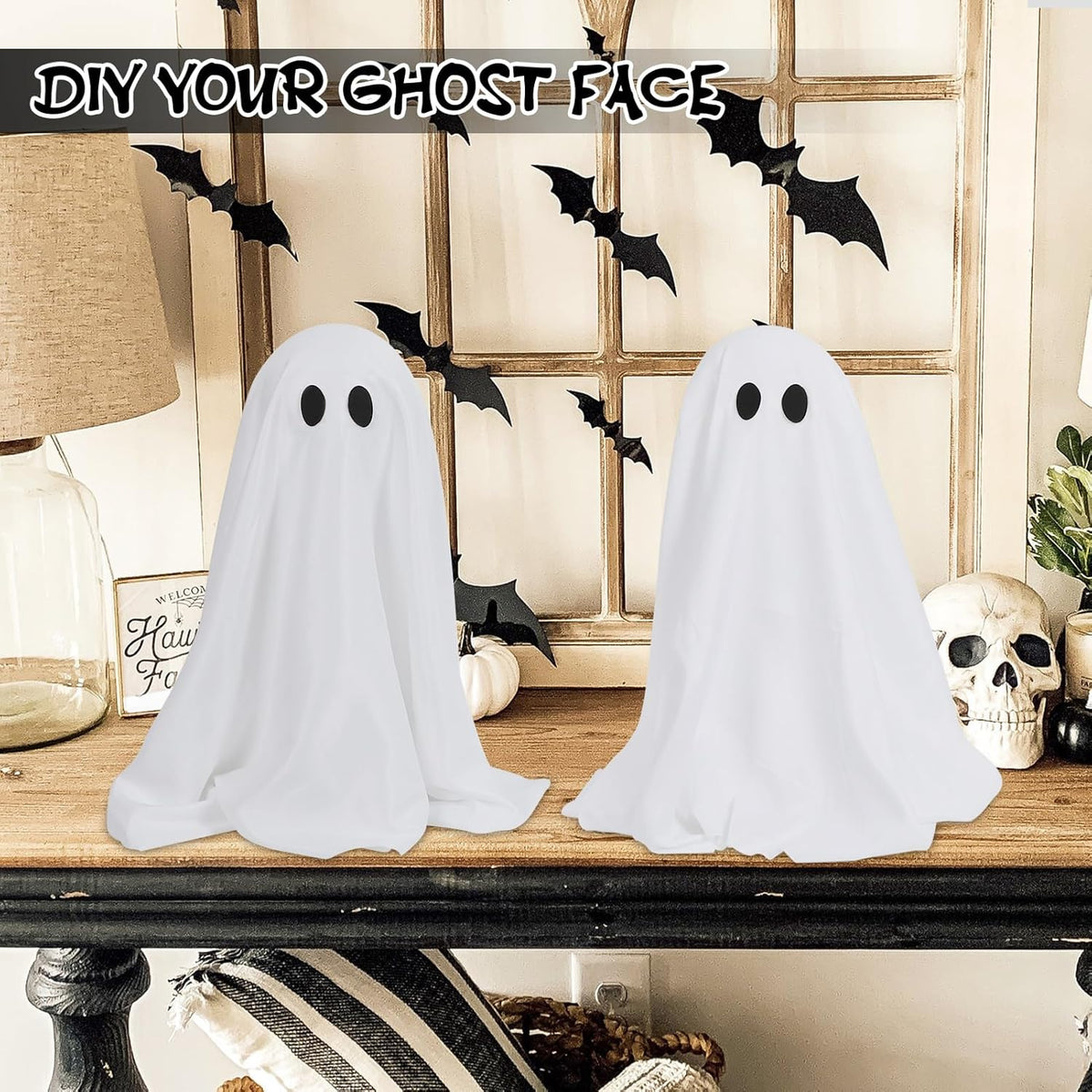 SPOOKY GHOST HALLOWEEN DECOR - STRING LIGHTS BATTERY OPERATED Siopsrl