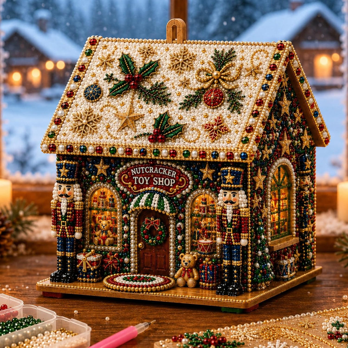 3D Christmas Pearl Diamond Painting Wooden House Art Kit for Adults