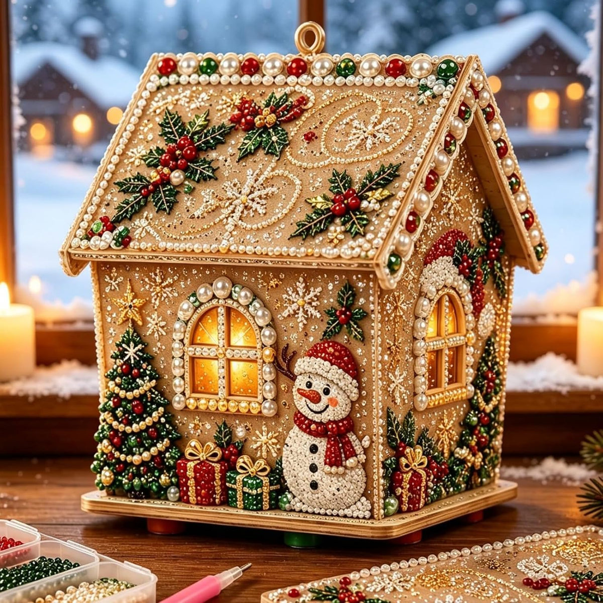 3D Christmas Pearl Diamond Painting Wooden House Art Kit for Adults