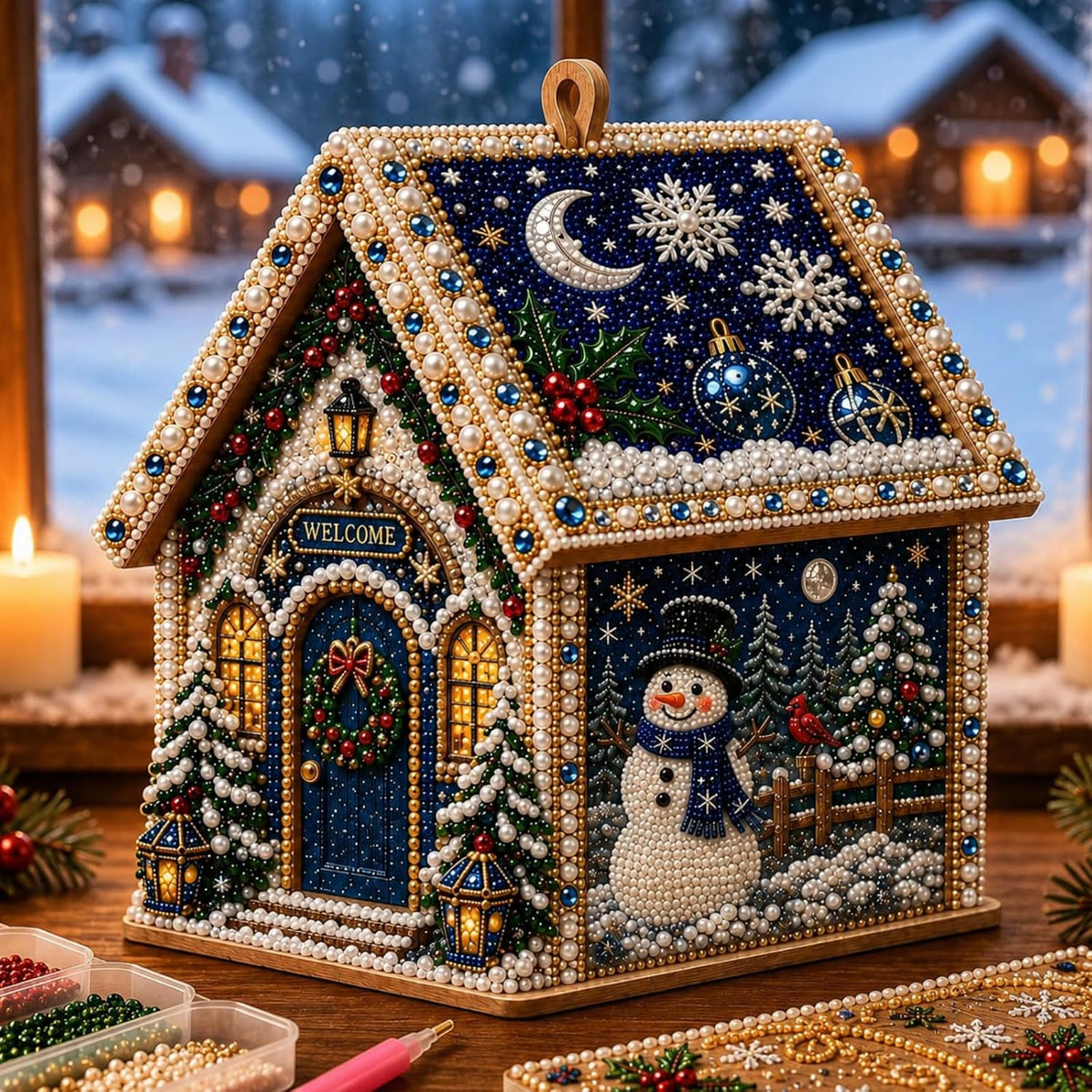 3D Christmas Pearl Diamond Painting Wooden House Art Kit for Adults