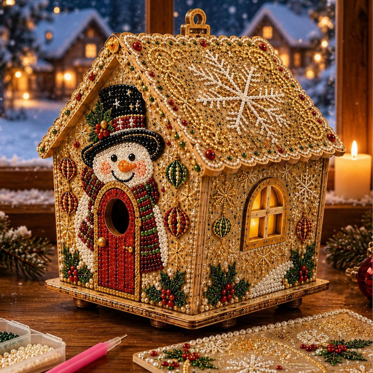 3D Christmas Pearl Diamond Painting Wooden House Art Kit for Adults