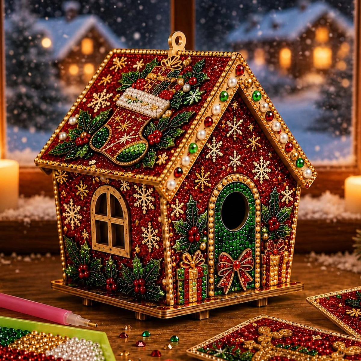 3D Christmas Pearl Diamond Painting Wooden House Art Kit for Adults