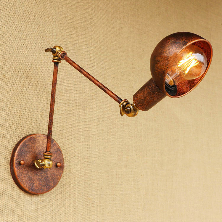 Siopsrl| 1 Light Scale Wall Lamp Fixture Antique Style Rust Metal Wall Lamp with Rotatable Arm for Study Room