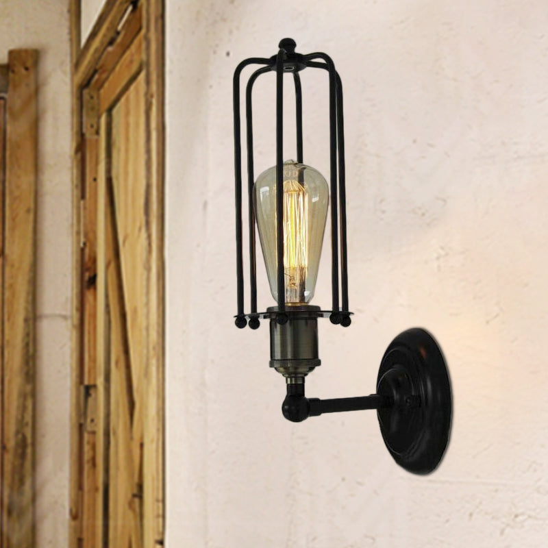 Siopsrl| 1 Head floor lamp Vintage industrial tube cage shading metal mini wall light fixture in black for corridor