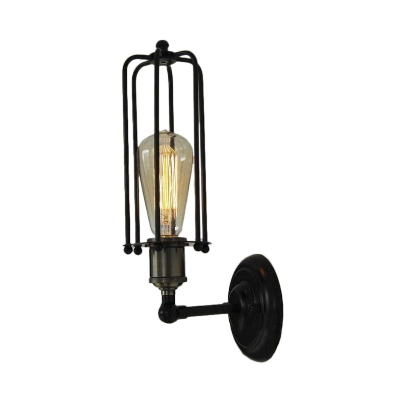 Siopsrl| 1 Head floor lamp Vintage industrial tube cage shading metal mini wall light fixture in black for corridor