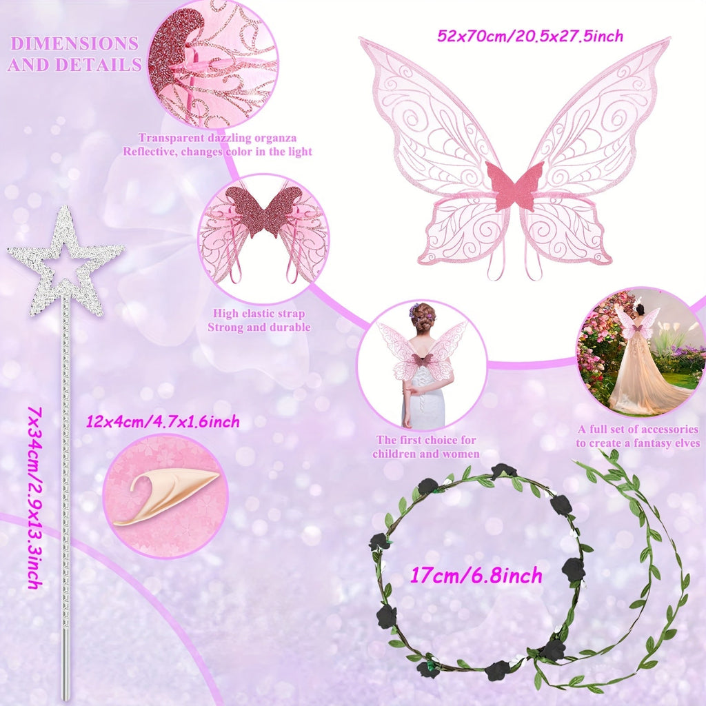 Siopsrl| Girls Magical Halloween Fairy Costume Set | Wings Wand Ears