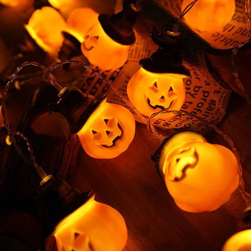 Glowing pumpkin garland Halloween with witch hats | Siopsrl