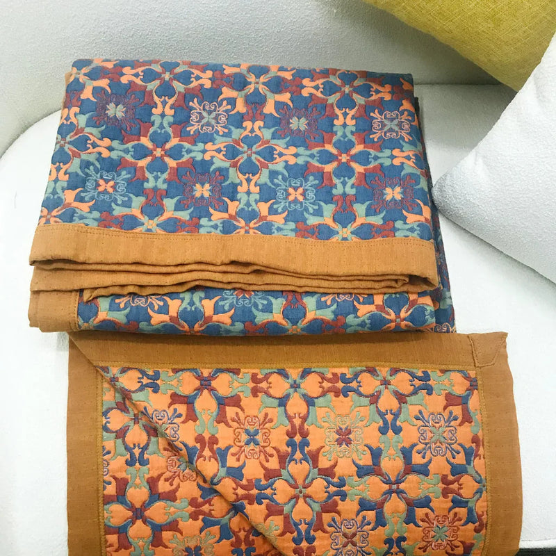 Siopsrl| Six-Layer Cotton Blanket with Orange-Blue Pattern