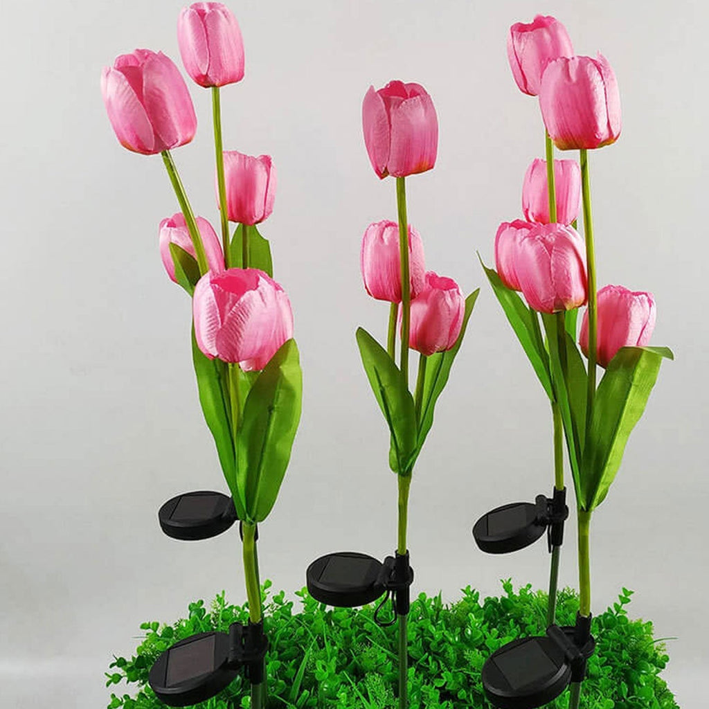 Siopsrl| Solar Tulip Lawn Light Outdoor Garden LED Tulip Flower Light Ground Stake Landscape Light