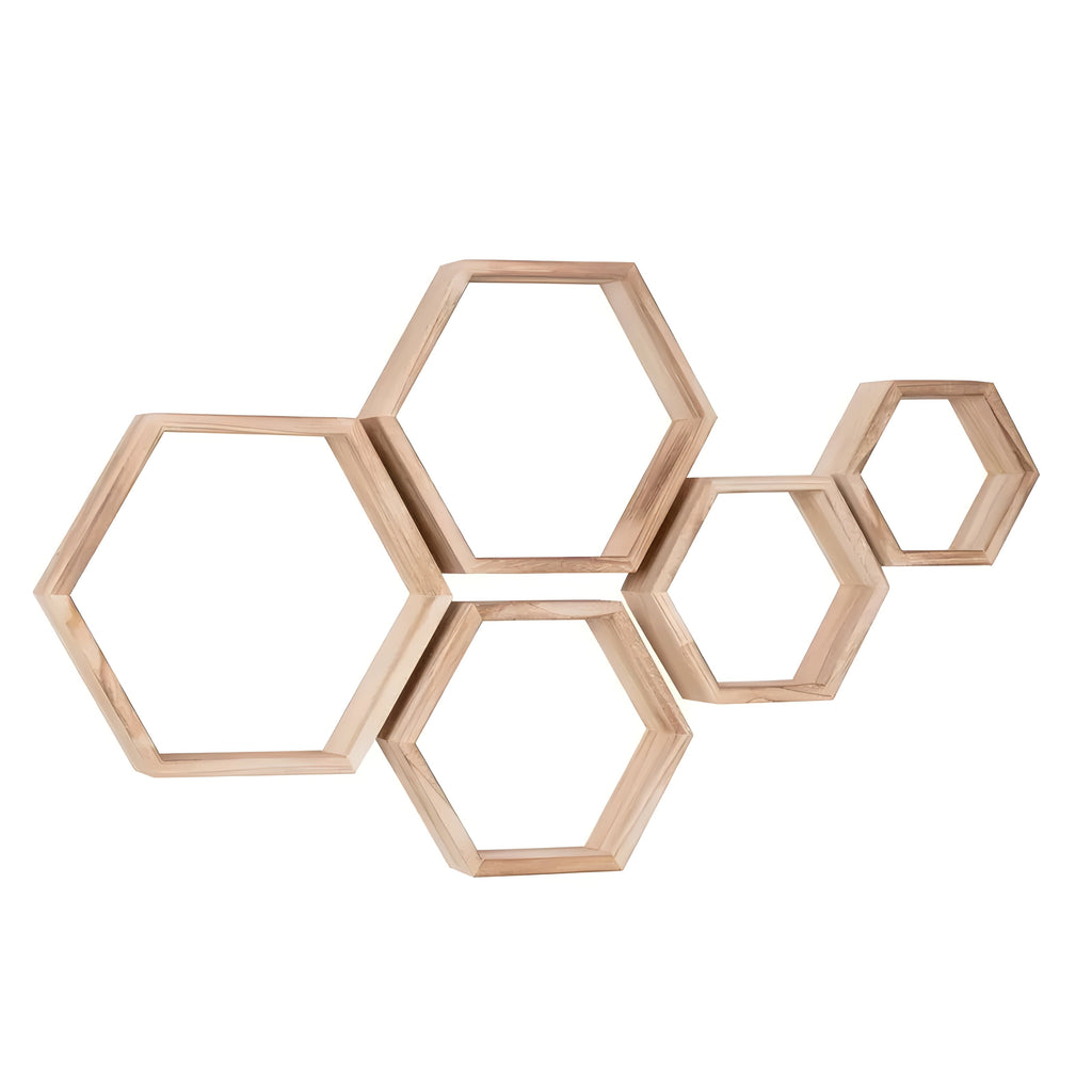 Siopsrl| Wall shelf set HexaWood | 5-piece | Hexagon design | Rustic wood look