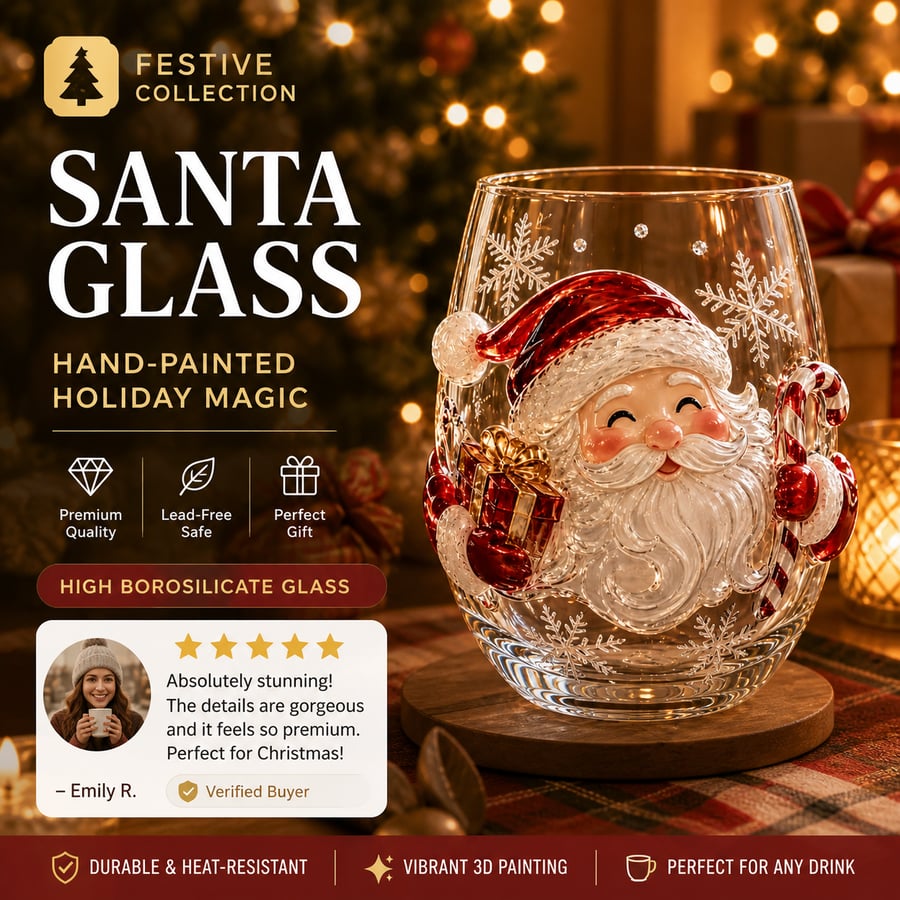 Raised 3D Christmas Art Glass Cup