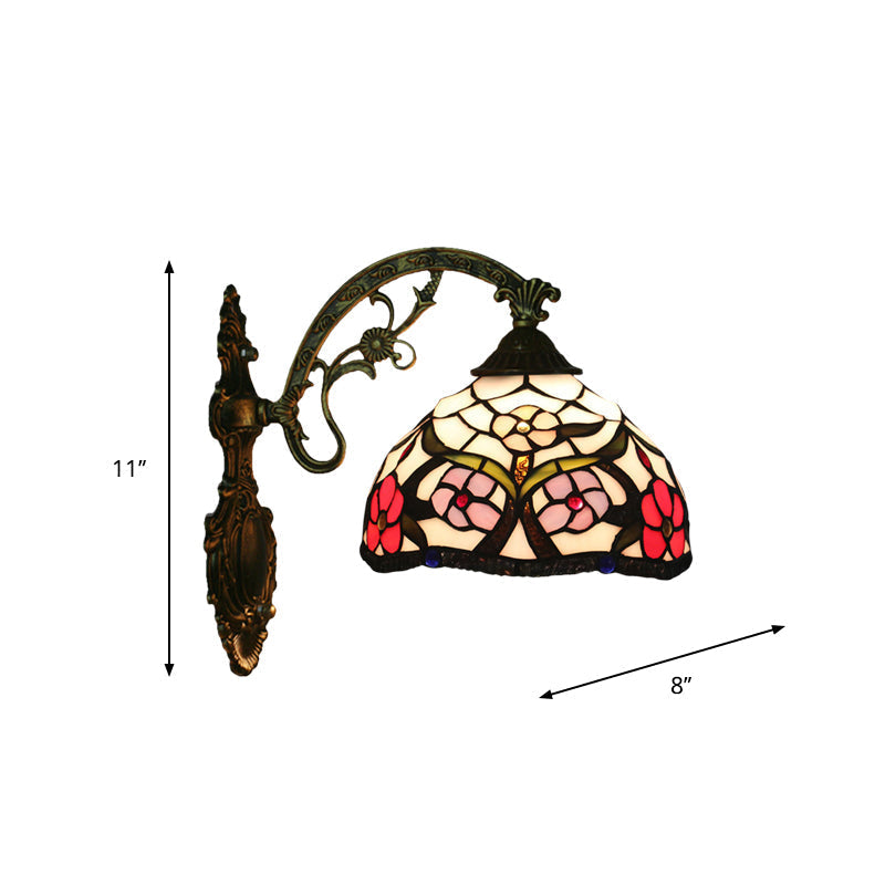 Siopsrl| Bronze 1-Light Wall Lighting Fixture Tiffany Cut Glass Peony Pattern Bowl Wall Mount Light