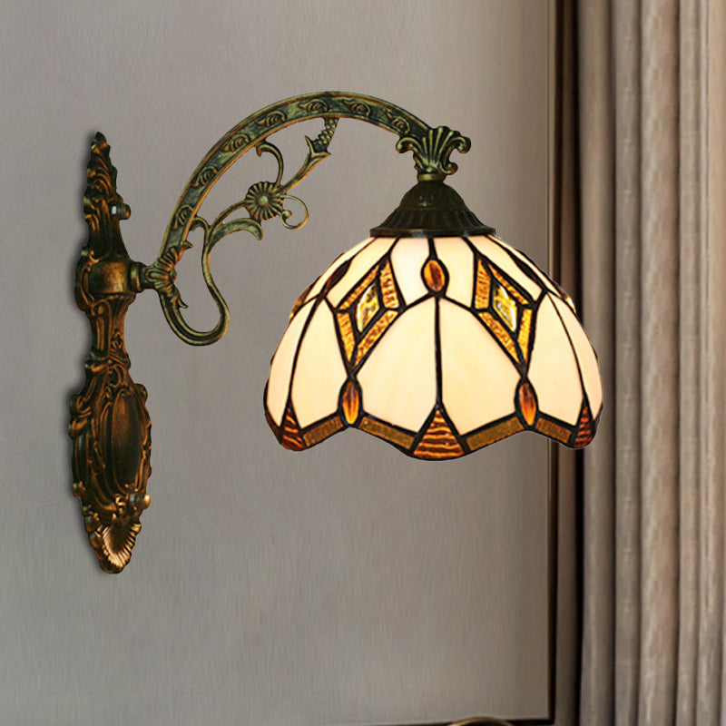 Siopsrl| Wave-Edge Bowl Wall Lamp 1-Light Tiffany Glass Crafts Wall Mount Light Fixture in Bronze