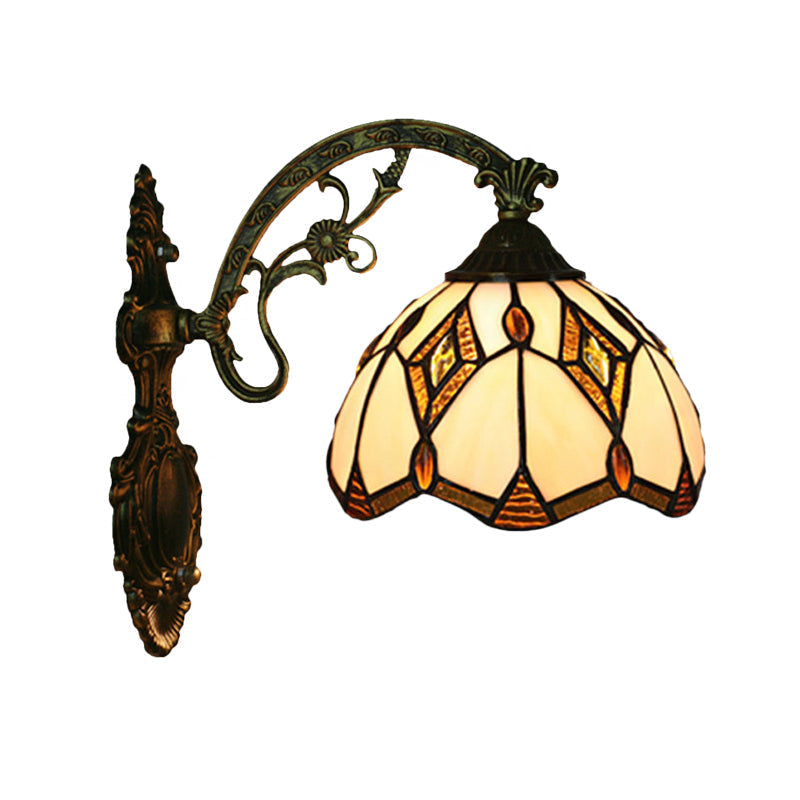Siopsrl| Wave-Edge Bowl Wall Lamp 1-Light Tiffany Glass Crafts Wall Mount Light Fixture in Bronze