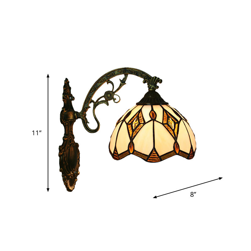 Siopsrl| Wave-Edge Bowl Wall Lamp 1-Light Tiffany Glass Crafts Wall Mount Light Fixture in Bronze