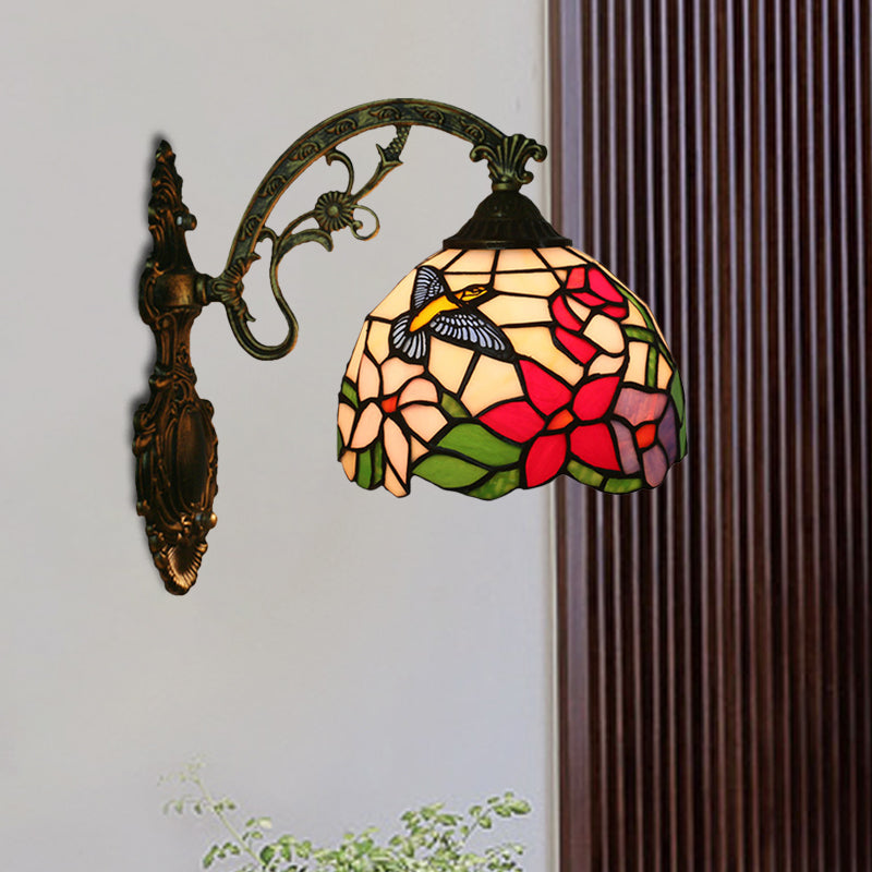 Siopsrl| Handmade glass bronze wall lighting Magpie and flowers 1 head Tiffany wall lamp fixture