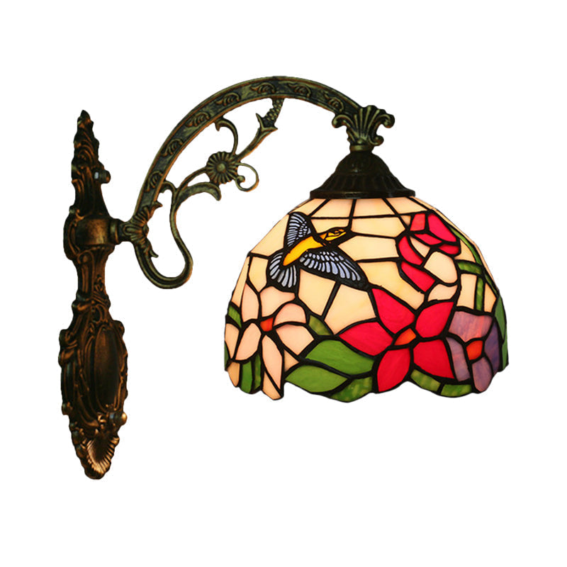 Siopsrl| Handmade glass bronze wall lighting Magpie and flowers 1 head Tiffany wall lamp fixture