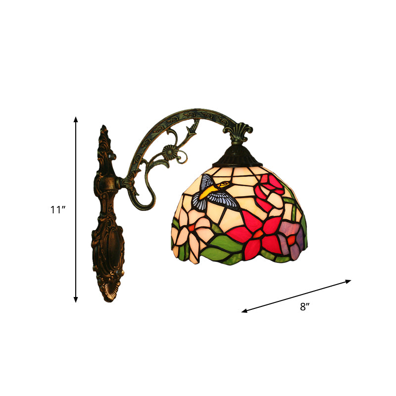 Siopsrl| Handmade glass bronze wall lighting Magpie and flowers 1 head Tiffany wall lamp fixture