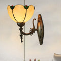 Siopsrl| Beige Glass Bud Wall Lamp Vintage 1 Head Brass Finish Wall Light Fixture for Bedroom