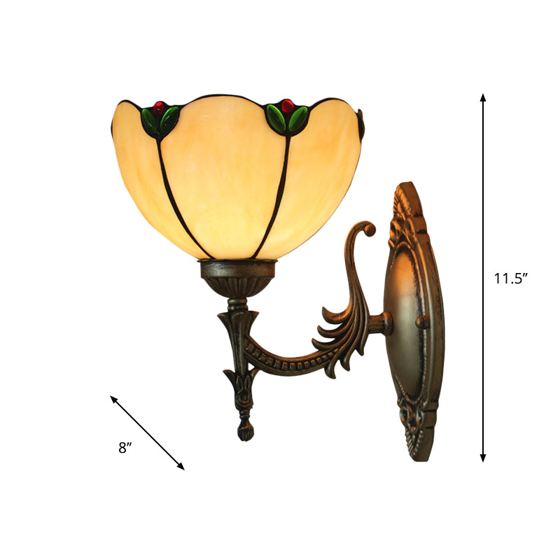 Siopsrl| Beige Glass Bud Wall Lamp Vintage 1 Head Brass Finish Wall Light Fixture for Bedroom
