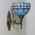 Siopsrl| 1-Light Bedroom Wall Light Mediterranean Bronze Wall Sconce Fixture with Bowl Blue Glass Shade