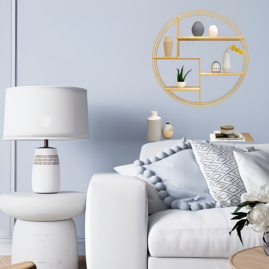 Round Wall Shelf with 4 Levels – Retro Design made of Wood & Metal | Decorative Hanging Shelf for Living Room, Bathroom & Bedroom | Siopsrl