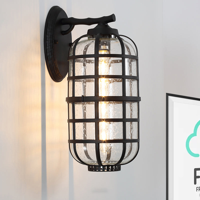 Siopsrl| Caged Seeds Glass Wall Mounted Lamp Industrial Single Bulb Outdoor Sculpture Light in Black/Bronze, 5.5"/6"/8" Wide