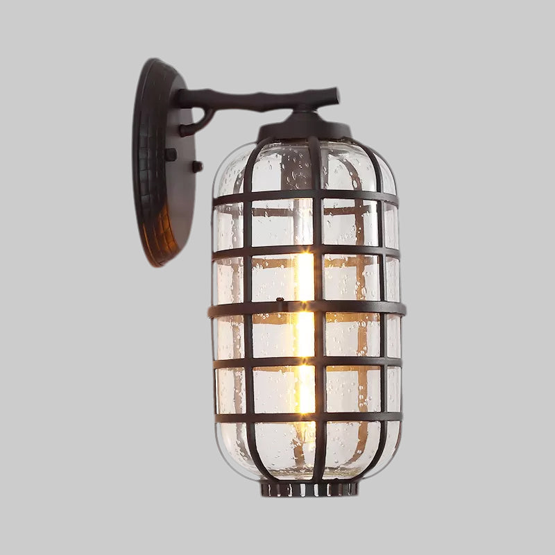 Siopsrl| Caged Seeds Glass Wall Mounted Lamp Industrial Single Bulb Outdoor Sculpture Light in Black/Bronze, 5.5"/6"/8" Wide