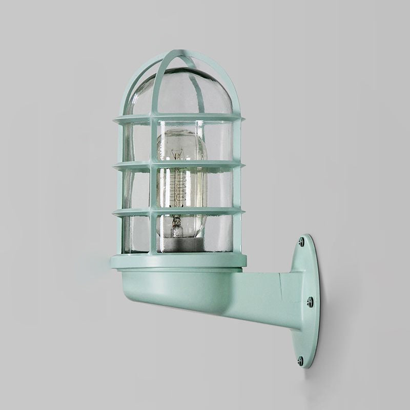 Siopsrl| Cylinder Clear Glass Wall Mounted Lamp Industrial Single Bulb Living Room Wall Light in Pink/Blue/Green with Cage
