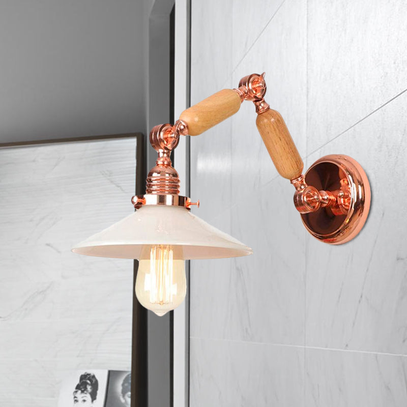 Siopsrl| White glass conical wall lamp industrial 1 light living room lighting fixture with retractable arm