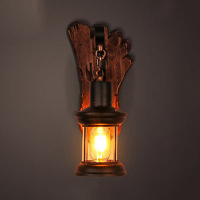 Siopsrl| Housing living room wall lamp Coastal clear glass 1 light rust sconce lamp with wooden back base plate