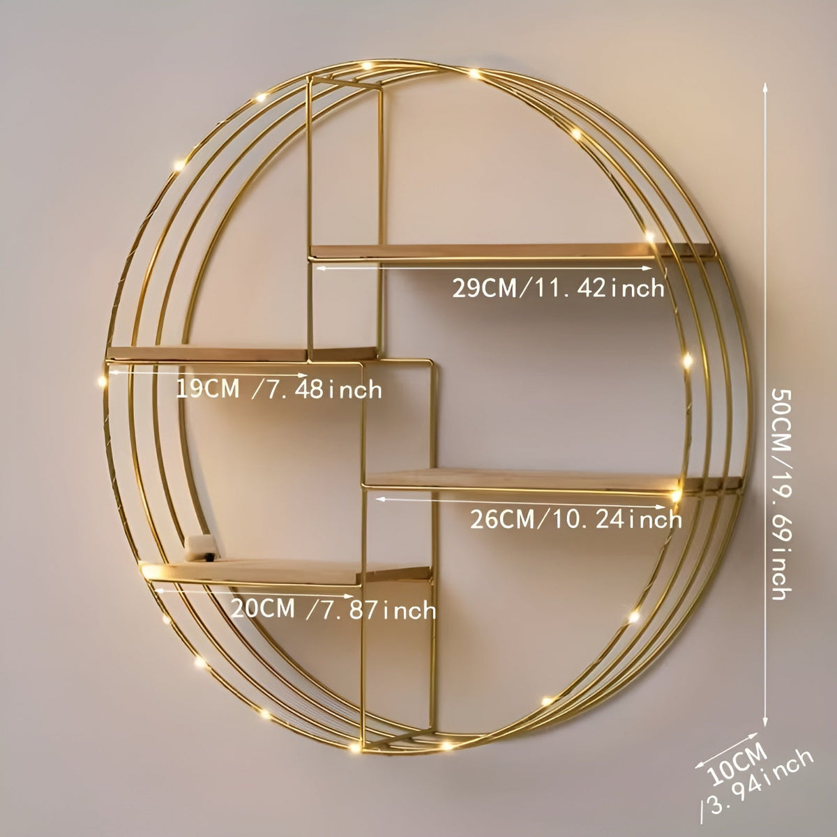 Round Wall Shelf with 4 Levels – Retro Design made of Wood & Metal | Decorative Hanging Shelf for Living Room, Bathroom & Bedroom | Siopsrl