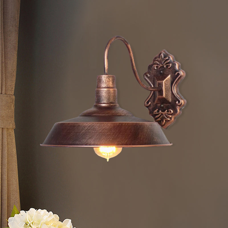 Siopsrl| 1 Light Barn Wall Mount Light Antique Style Copper/Rust Wrought Iron Wall Lamp for Balcony