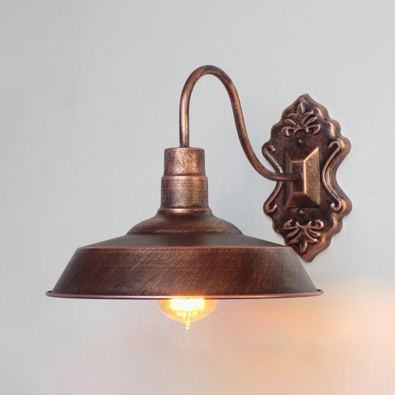 Siopsrl| 1 Light Barn Wall Mount Light Antique Style Copper/Rust Wrought Iron Wall Lamp for Balcony