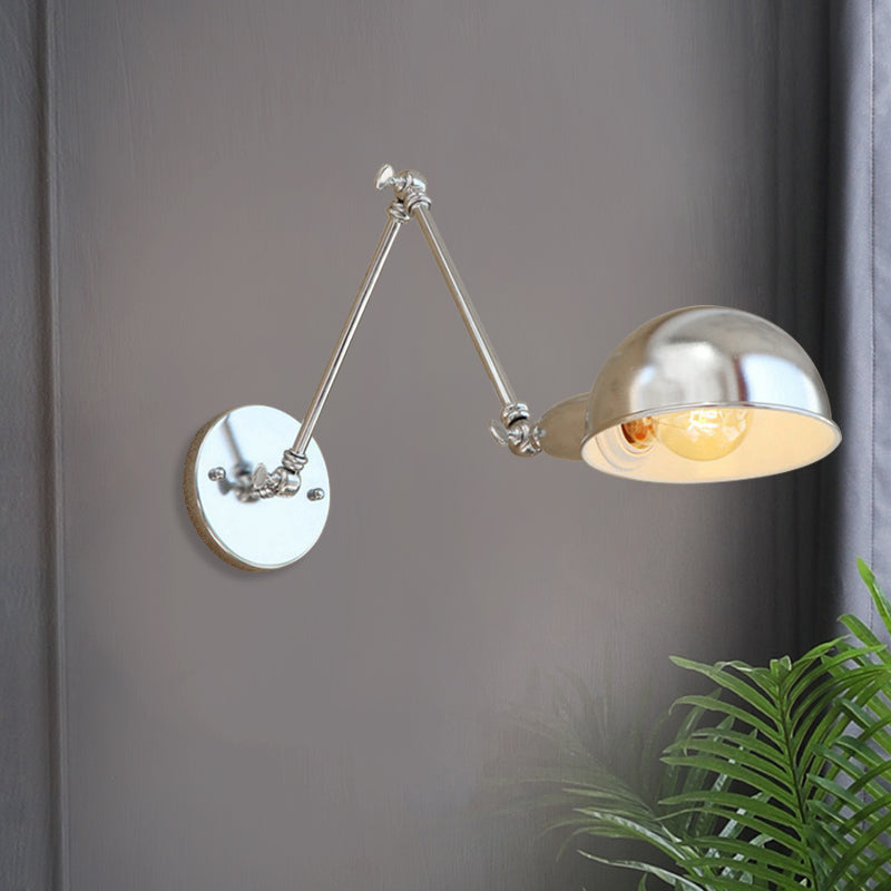 Siopsrl| Curved Metal Wall Light Industrial Style 1 Light Bedroom Wall Lamp with Swivel Arm in Chrome