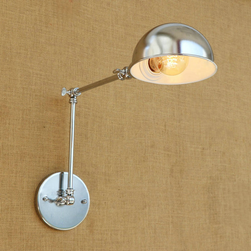 Siopsrl| Curved Metal Wall Light Industrial Style 1 Light Bedroom Wall Lamp with Swivel Arm in Chrome