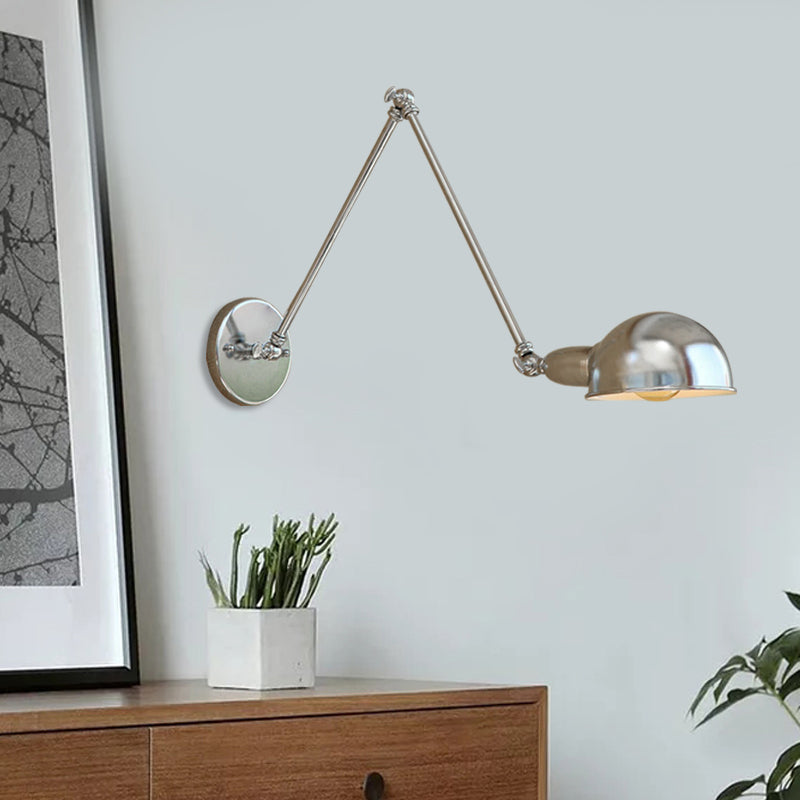 Siopsrl| Curved Metal Wall Light Industrial Style 1 Light Bedroom Wall Lamp with Swivel Arm in Chrome