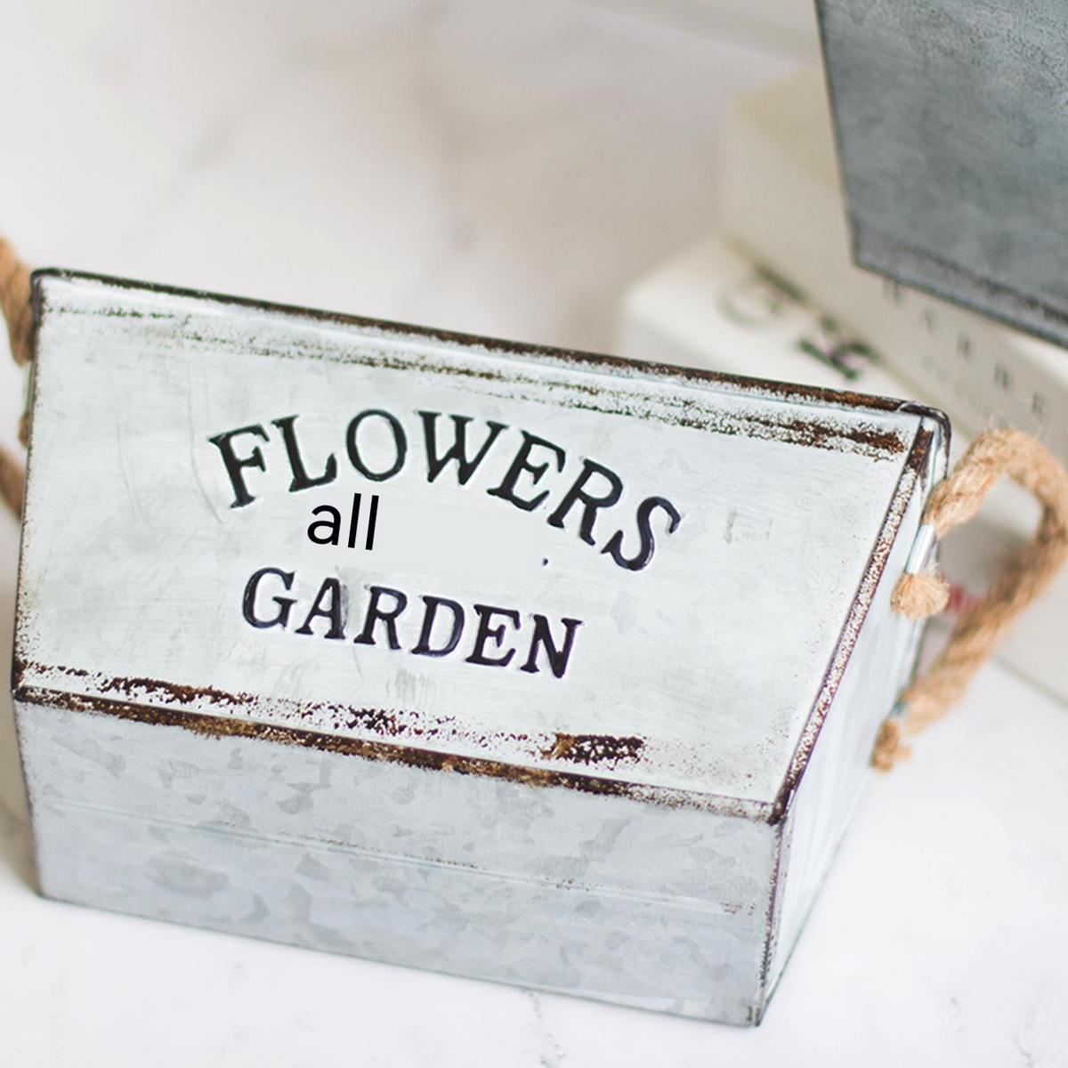 Siopsrl| Decorative flower and garden container made of metal with hemp rope handles