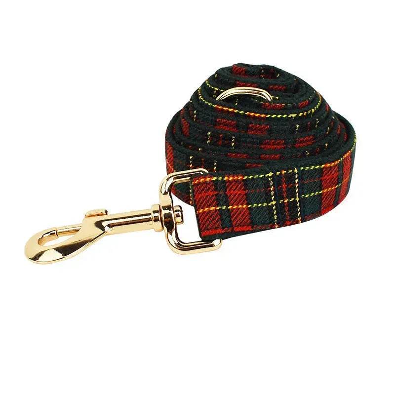 Siopsrl| Christmas Pet Collar Plaid With Green Background Dog Rope Leash Suit