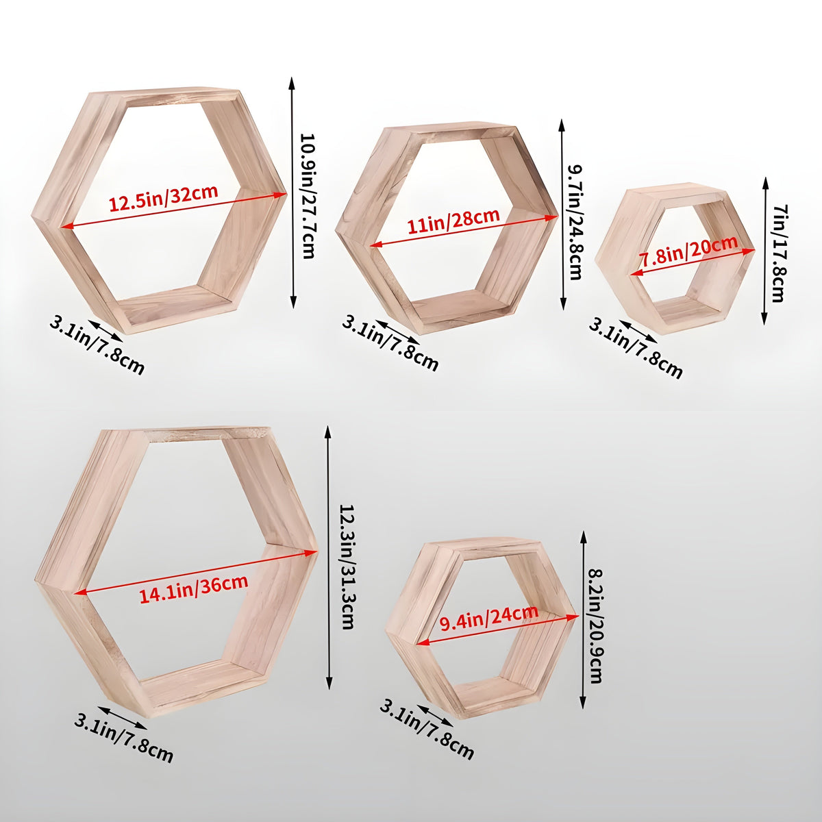 Siopsrl| Wall shelf set HexaWood | 5-piece | Hexagon design | Rustic wood look