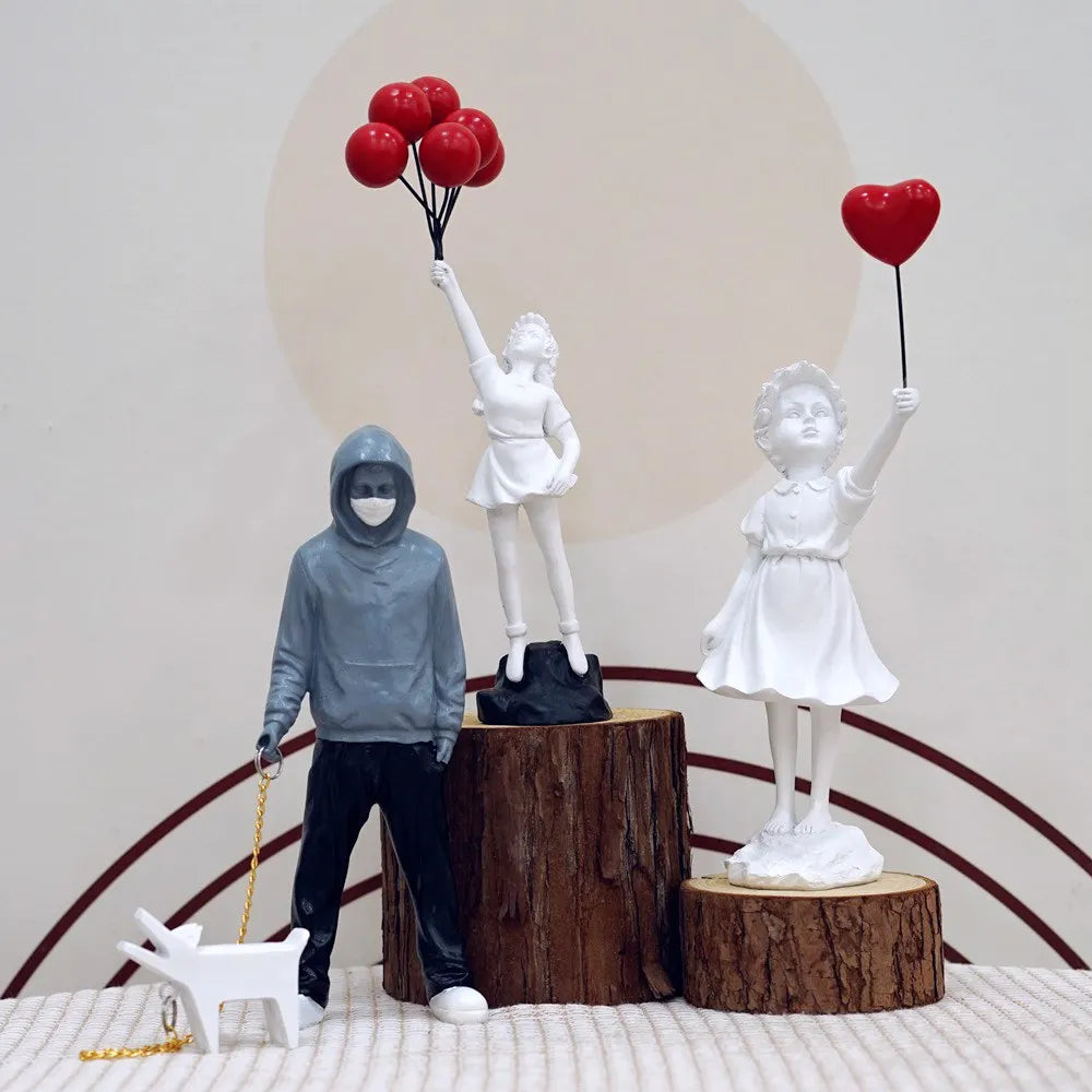 Siopsrl| Dropshipping Banksy Sculpture Collection Flower Thrower Statue Pop Art Modern Balloon Girl Figurine Office Home Decoration