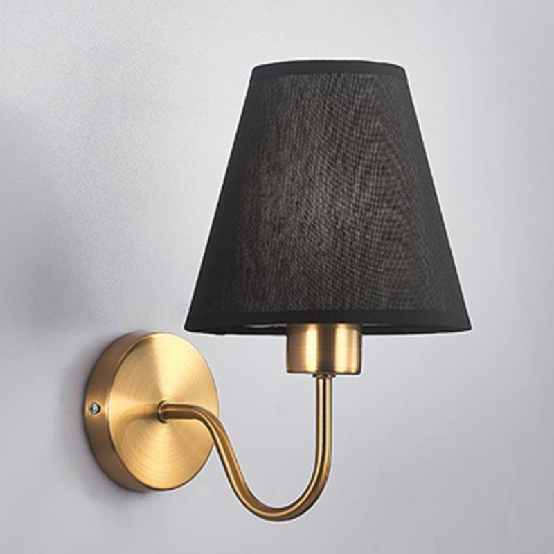 Siopsrl| Contemporary Nordic Round Curved Rod Iron Fabric Shade 1-Light Wall Light Lamp for Living Room