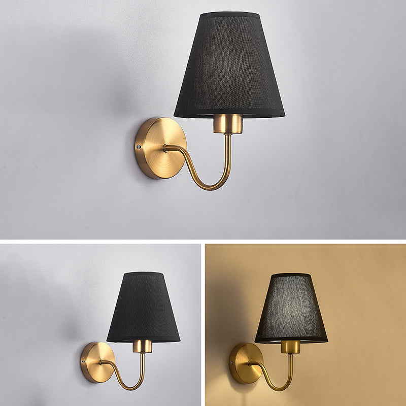 Siopsrl| Contemporary Nordic Round Curved Rod Iron Fabric Shade 1-Light Wall Light Lamp for Living Room