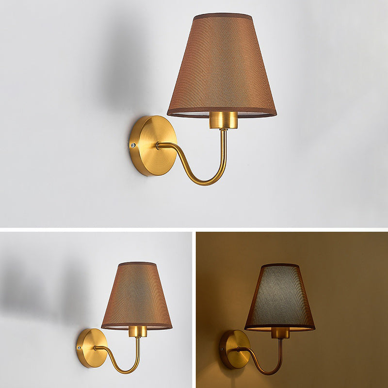 Siopsrl| Contemporary Nordic Round Curved Rod Iron Fabric Shade 1-Light Wall Light Lamp for Living Room