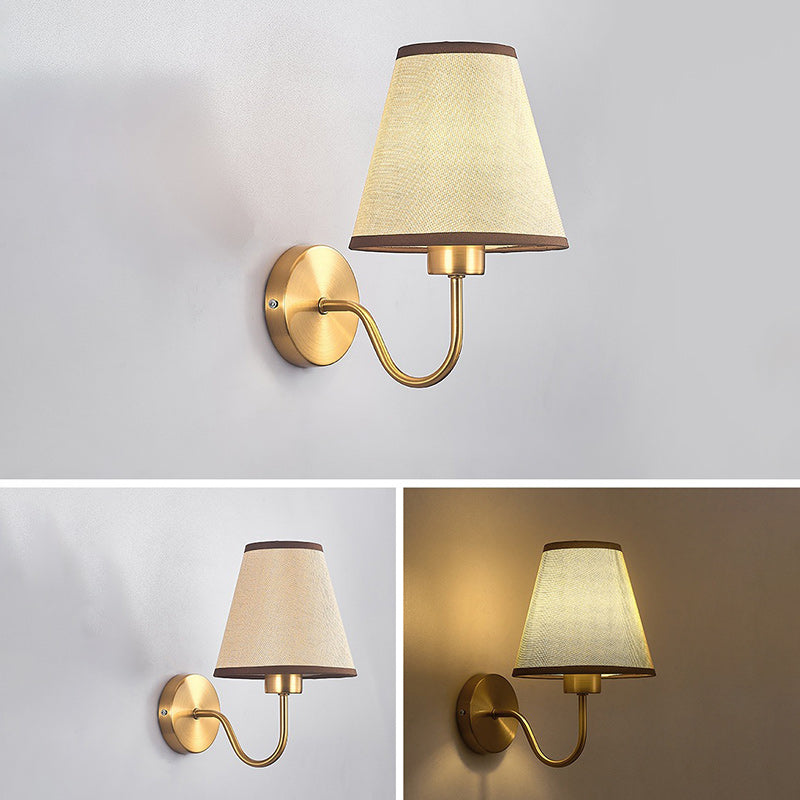 Siopsrl| Contemporary Nordic Round Curved Rod Iron Fabric Shade 1-Light Wall Light Lamp for Living Room
